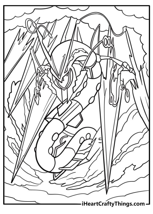 Rayquaza with fire and ice elements detailed coloring sheet