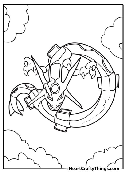 Rayquaza with glowing eyes coloring page for kids