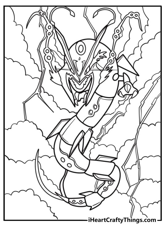 Rayquaza with lightning background detailed coloring sheet