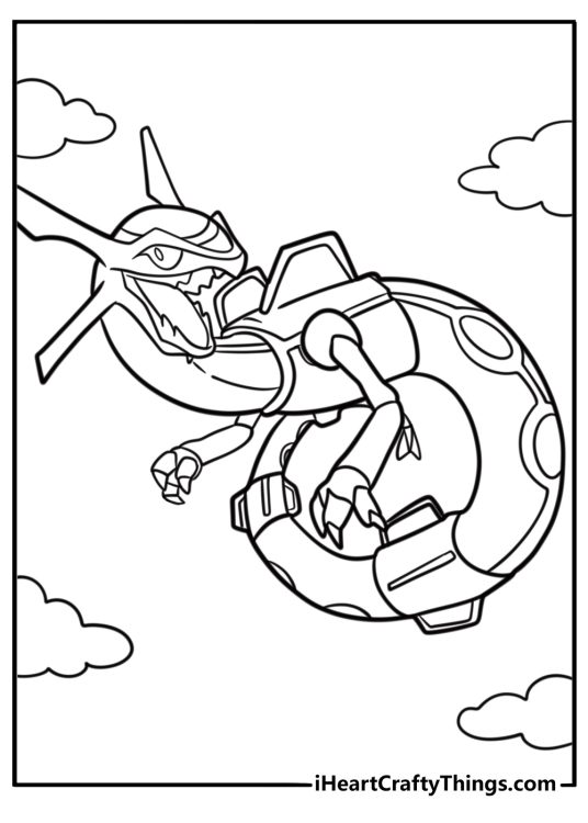 Rayquaza with wings spread free coloring page pdf