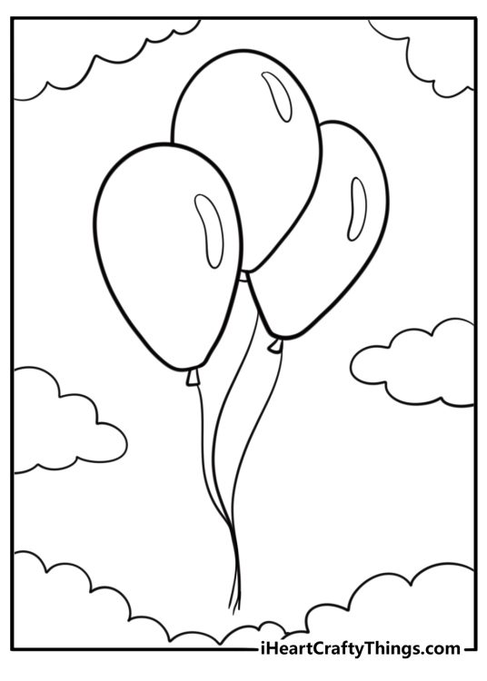 Red white and blue balloons in the air coloring page