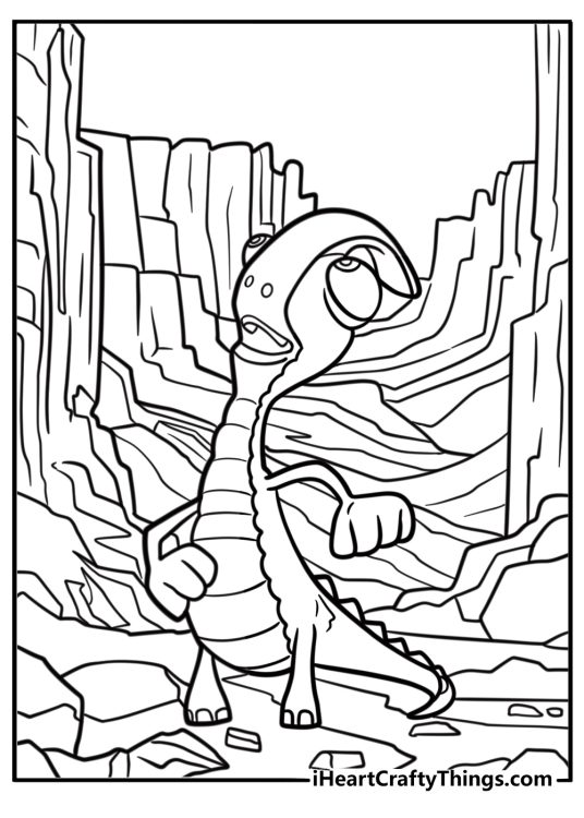 Rocky exploring a rocky canyon coloring page