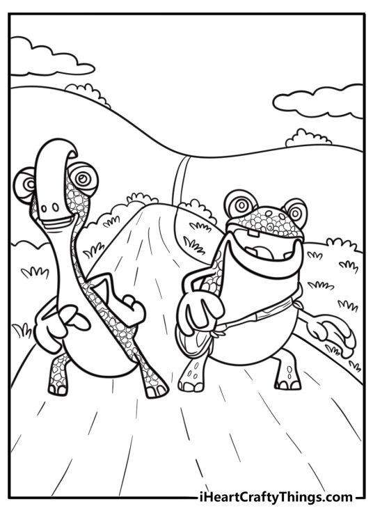 Rocky racing with another dinosaur coloring page