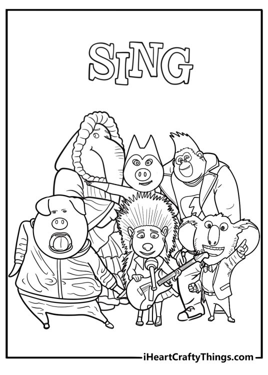 Rosita and Gunter in group performance coloring page