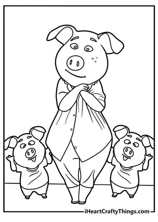 Rosita surrounded by piglets coloring page