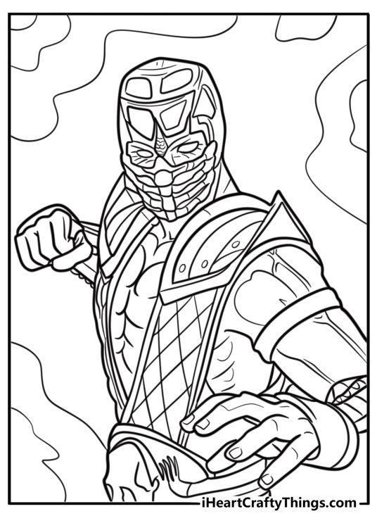 Scorpion in a battle stance coloring page for kids