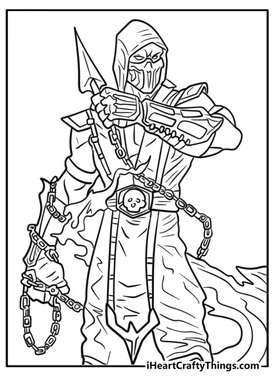 Scorpion throwing his spear free printable coloring sheet