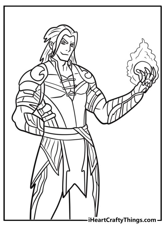 Shang Tsung casting a fire spell printable coloring sheet