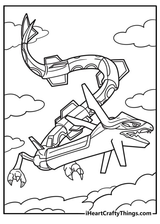 Shiny Rayquaza with black scales free coloring page pdf