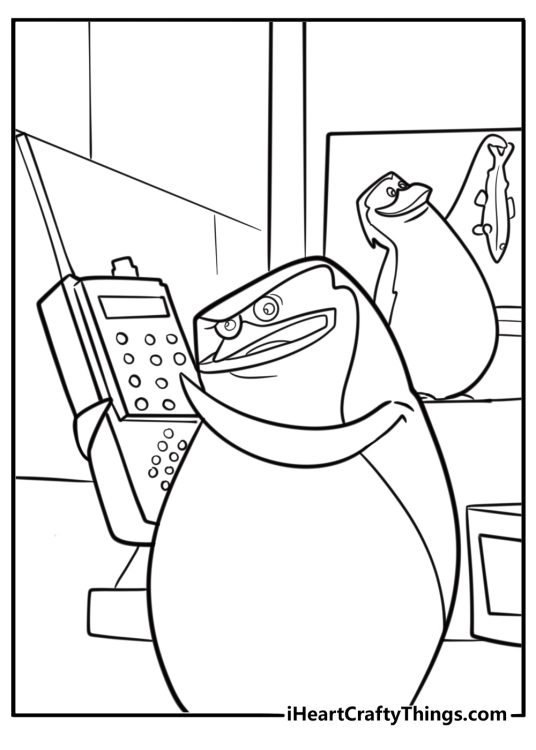 Skipper the penguin giving orders coloring sheet