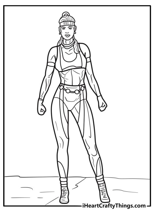 Sonya Blade in a fighting stance free printable coloring page
