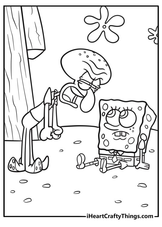 Squidward angry at SpongeBob coloring page