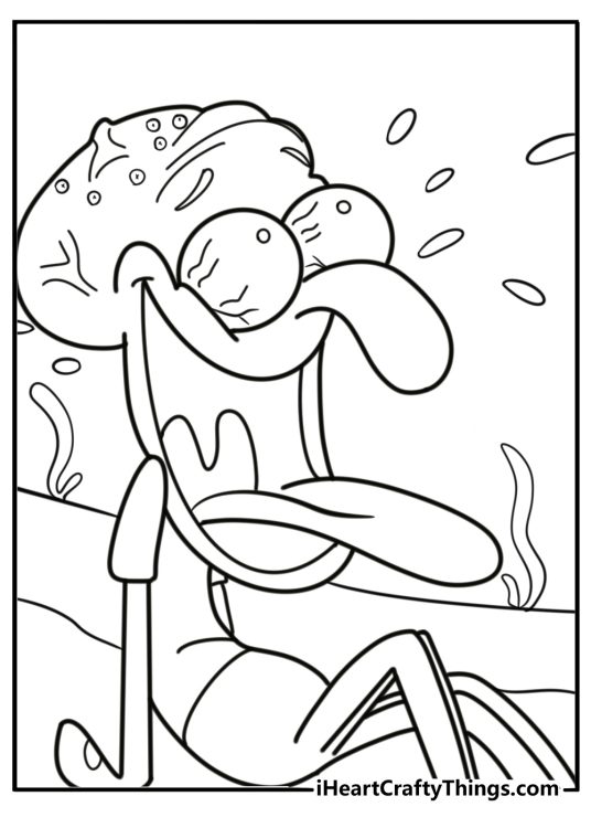 Squidward laughing detailed coloring sheet