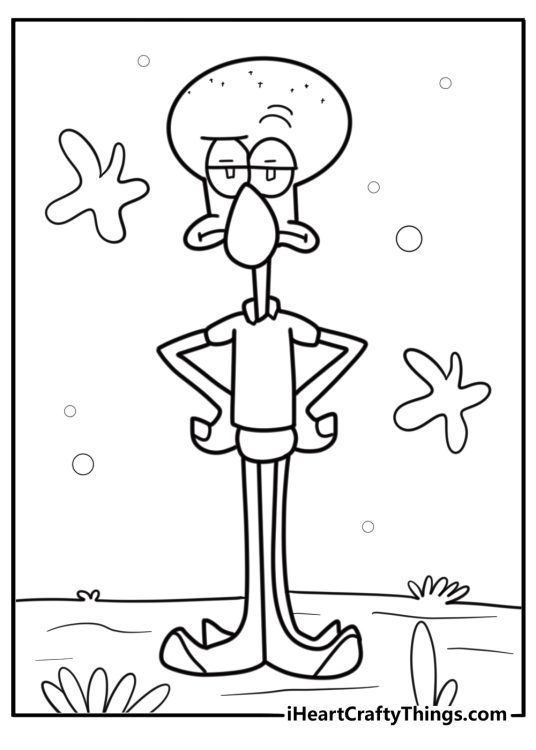 Squidward looking annoyed free coloring page pdf
