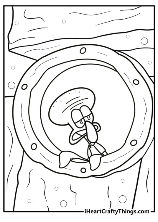 Squidward looking out the window detailed coloring sheet