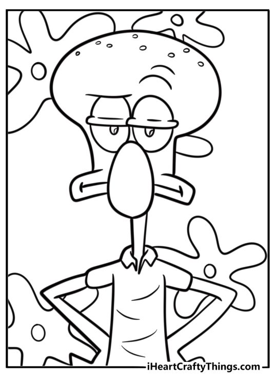 Squidward making a disgusted face free printable coloring page