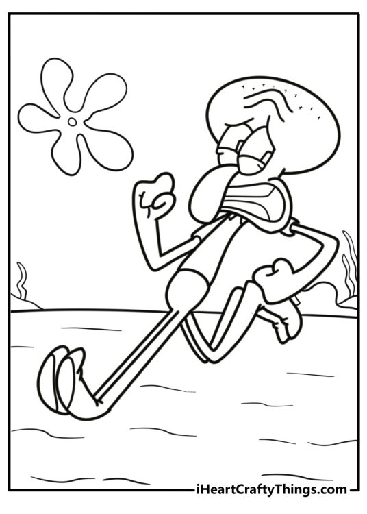 Squidward running away in fear coloring page