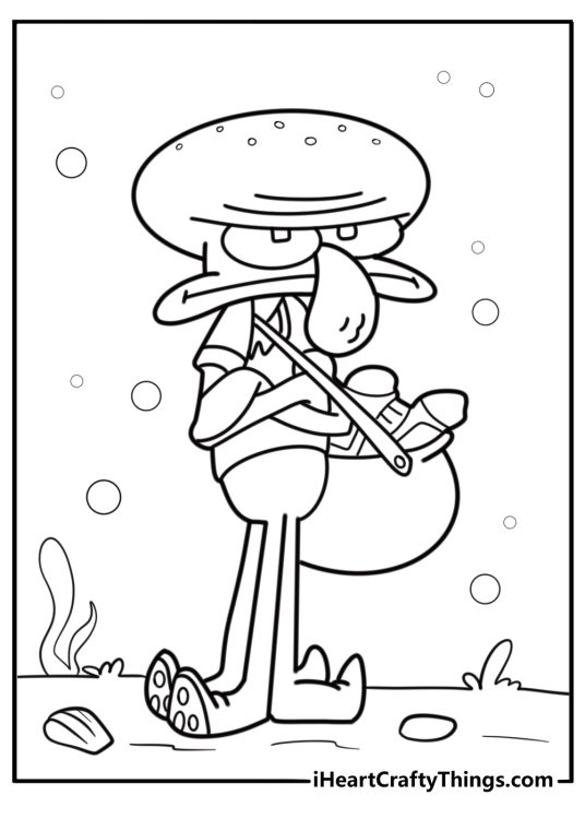 Squidward standing with arms crossed coloring page