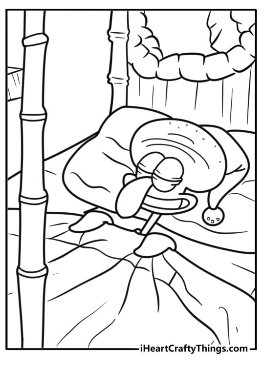 Squidward taking a nap detailed coloring sheet