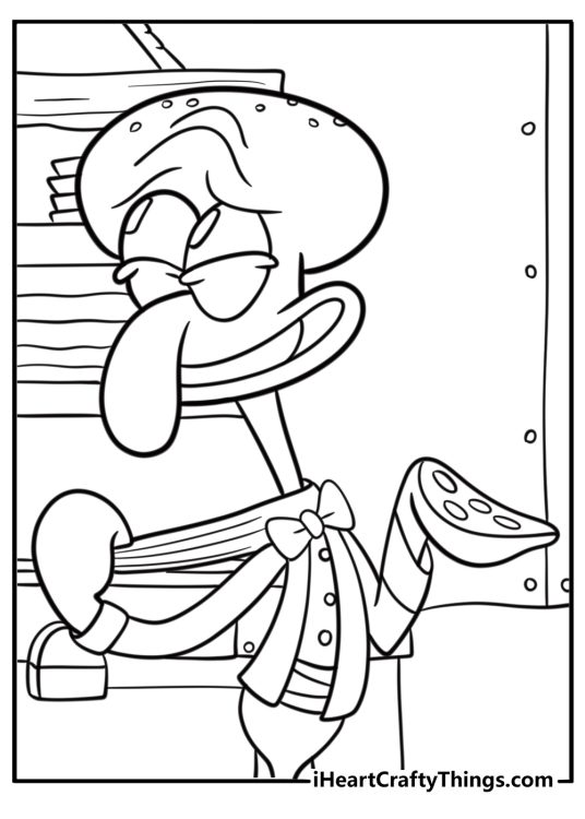 Squidward wearing a tuxedo free coloring page pdf