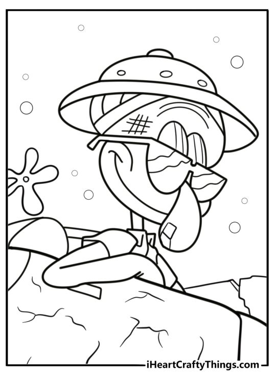 Squidward wearing sunglasses coloring page