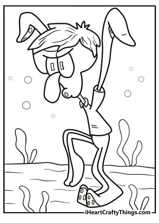 Squidward with messy hair fun printable coloring sheet