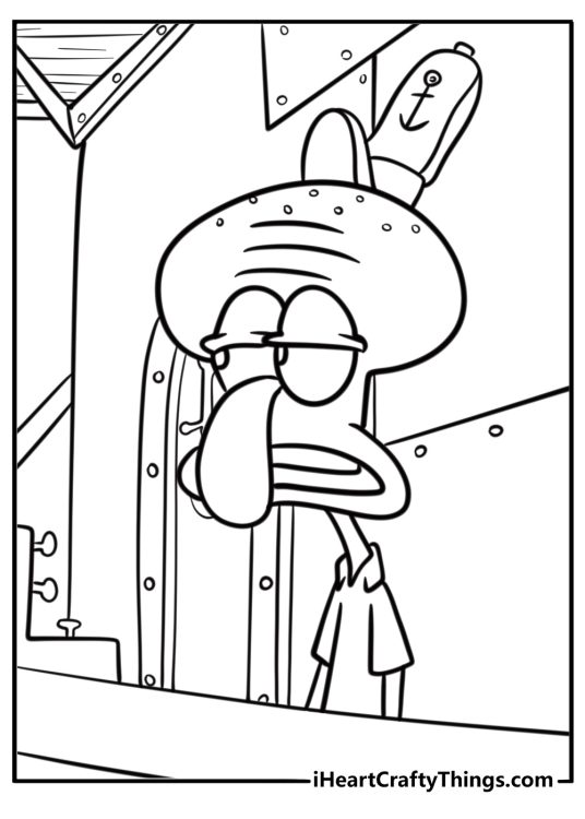 Squidward working at the Krusty Krab coloring page