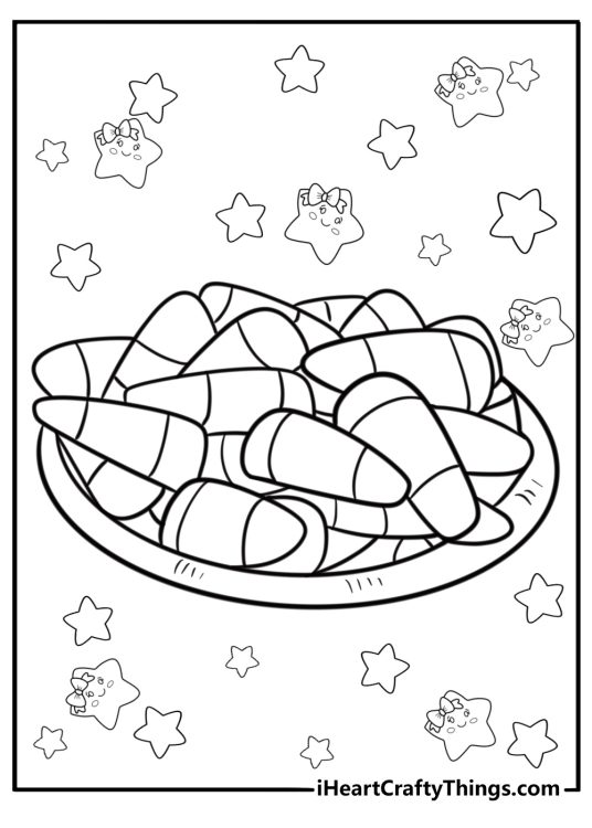 Stack of candy corn pieces on a plate printable coloring sheet
