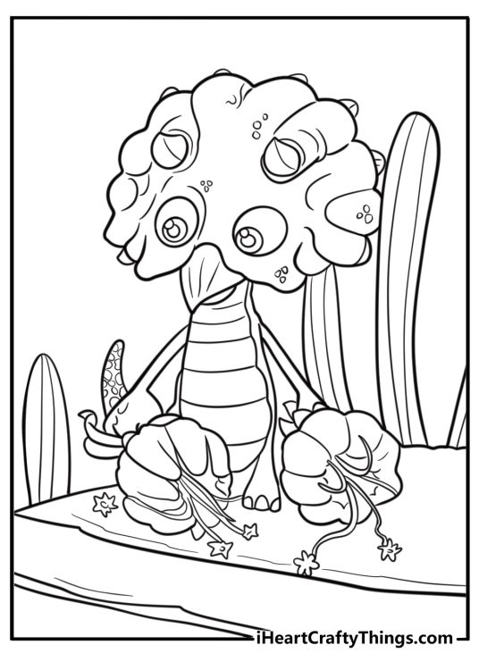 Tiny collecting flowers in a meadow coloring page