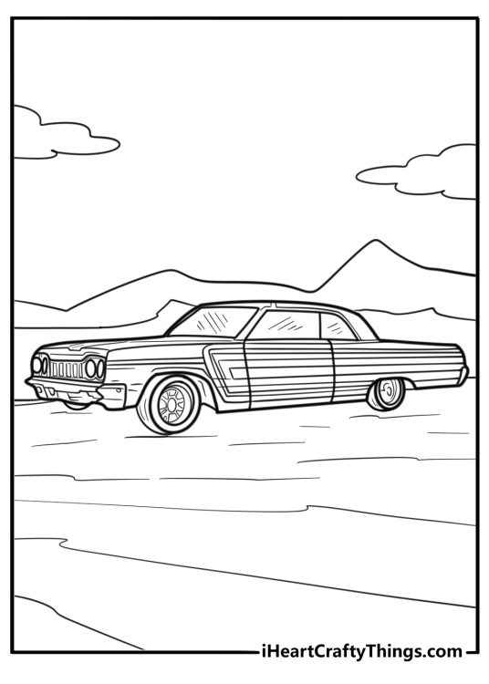 Two door lowrider with tinted windows coloring page