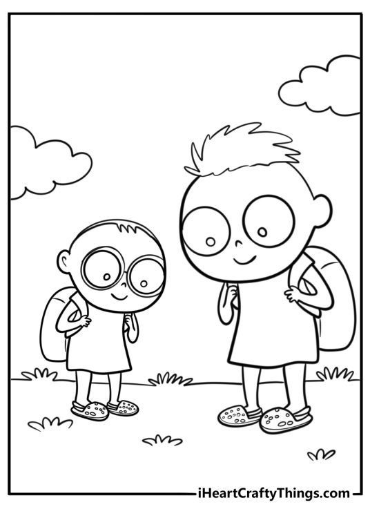Two kids wearing Crocs fun coloring page