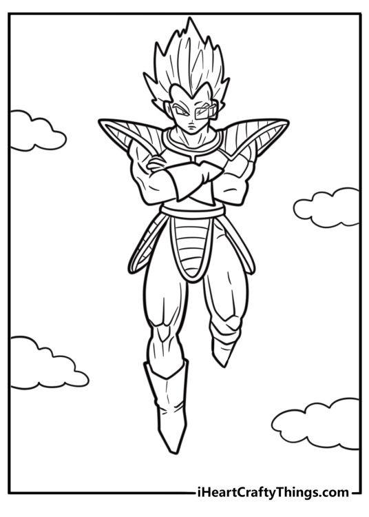 Vegeta flying above the ground coloring page