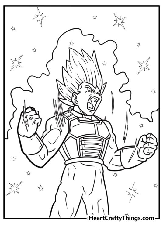 Vegeta powering up with aura coloring sheet
