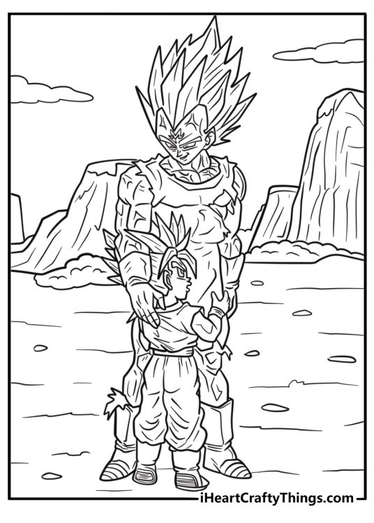 Vegeta protecting his family coloring sheet