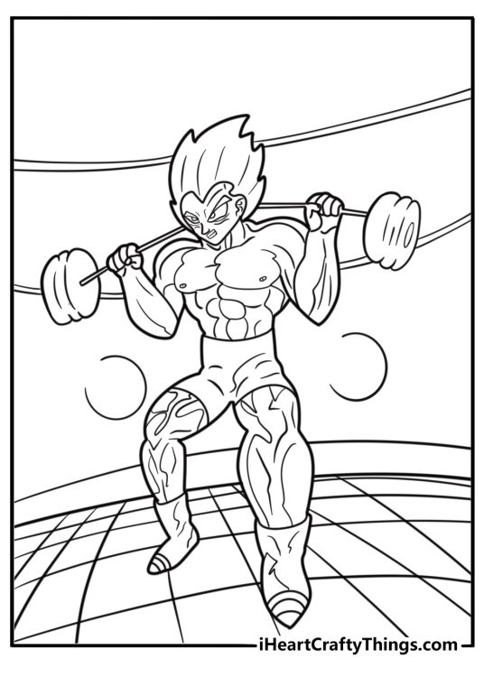 Vegeta training in gravity room coloring sheet