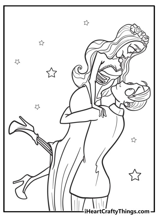 Victor and Emily dancing together coloring page