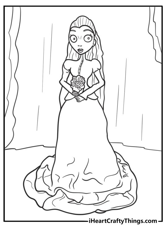 Victoria Everglot standing in her wedding gown coloring sheet