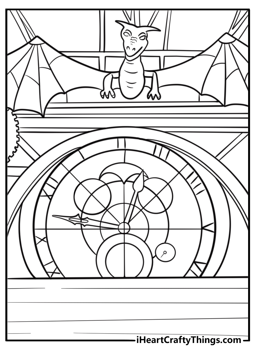 Wicked dragon clock above the stage detailed coloring sheet