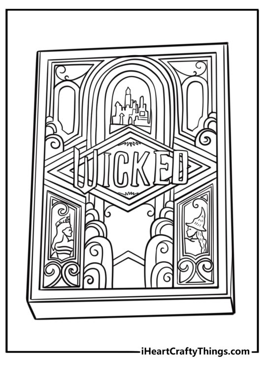 Wicked spellbook with glowing cover free coloring page pdf