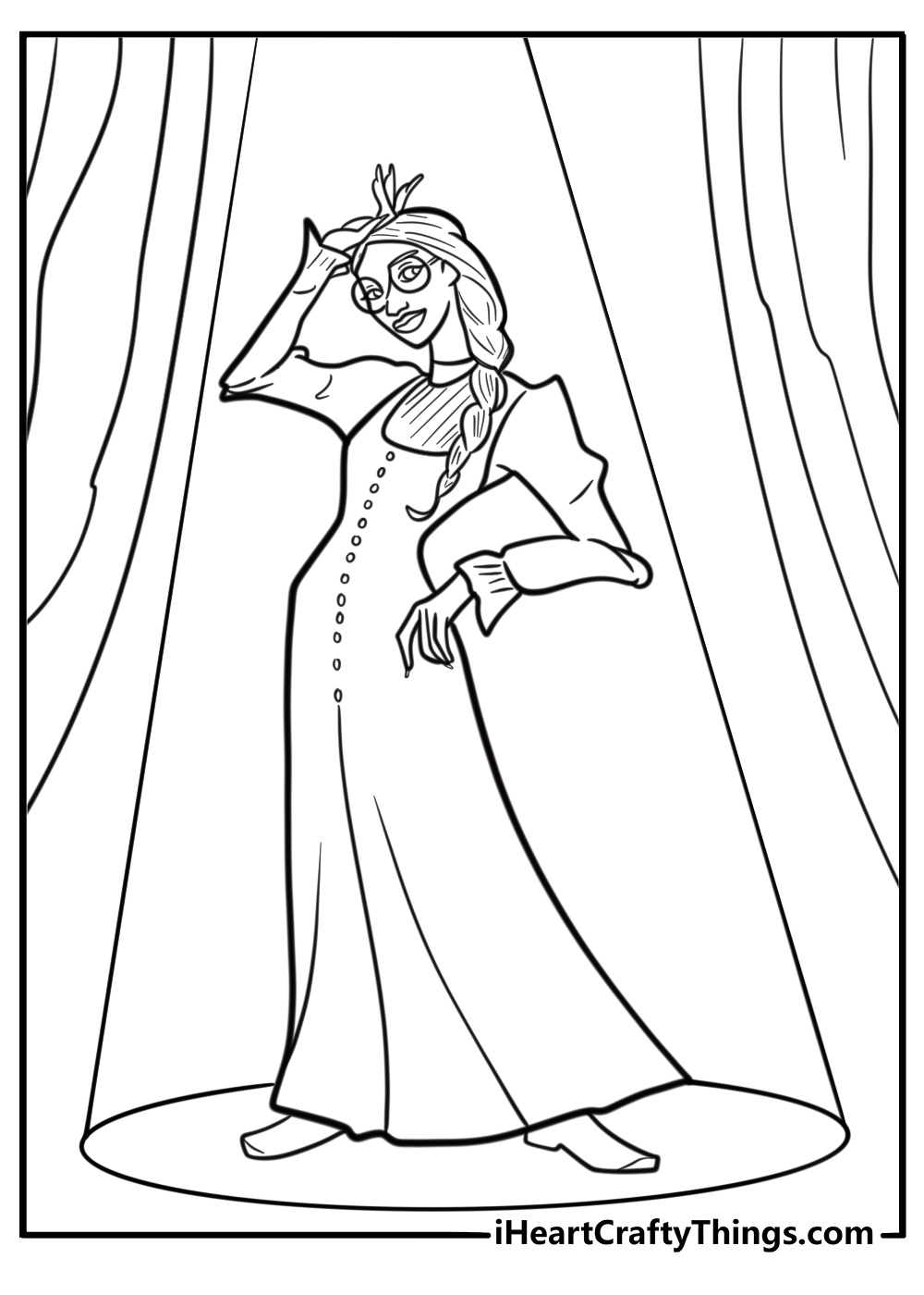 Wicked stage scene with spotlight free printable coloring page