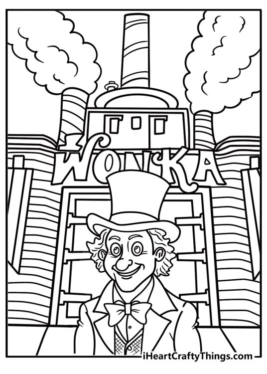 Willy Wonka and his chocolate factory free coloring page pdf