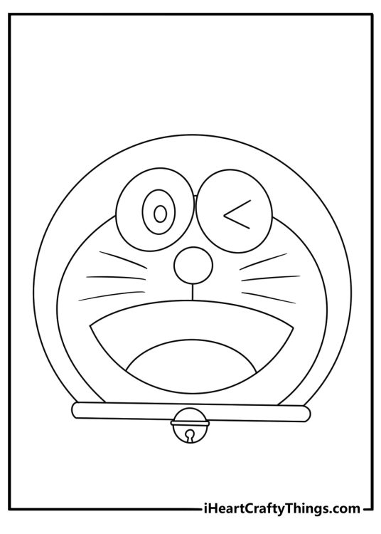 A simple Doraemon coloring sheet features the bell collar and round face