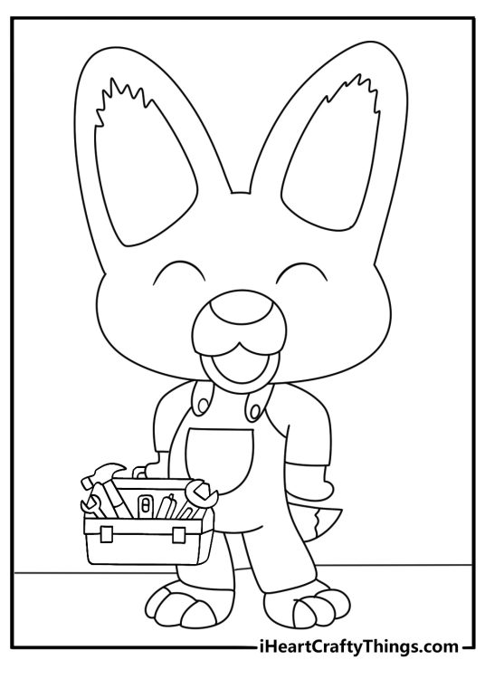 A simple Pororo coloring sheet shows Eddy holding a toolbox