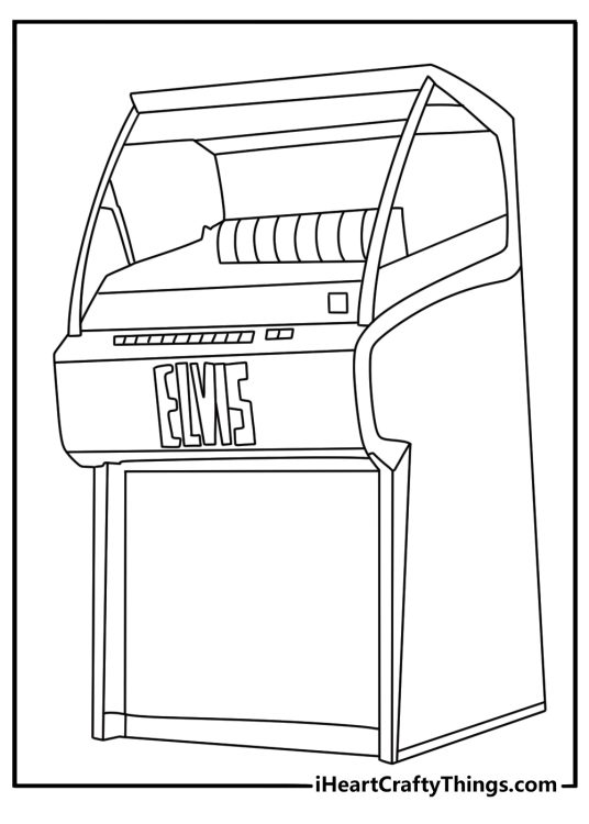 A vintage jukebox plays rock and roll in this Elvis coloring sheet
