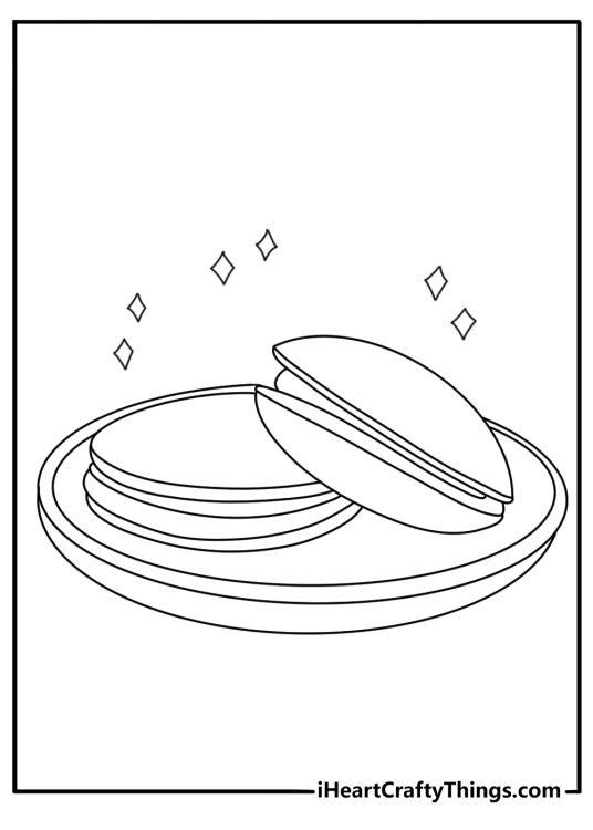 Doraemon coloring page for kids with Dorayaki stacked on a plate