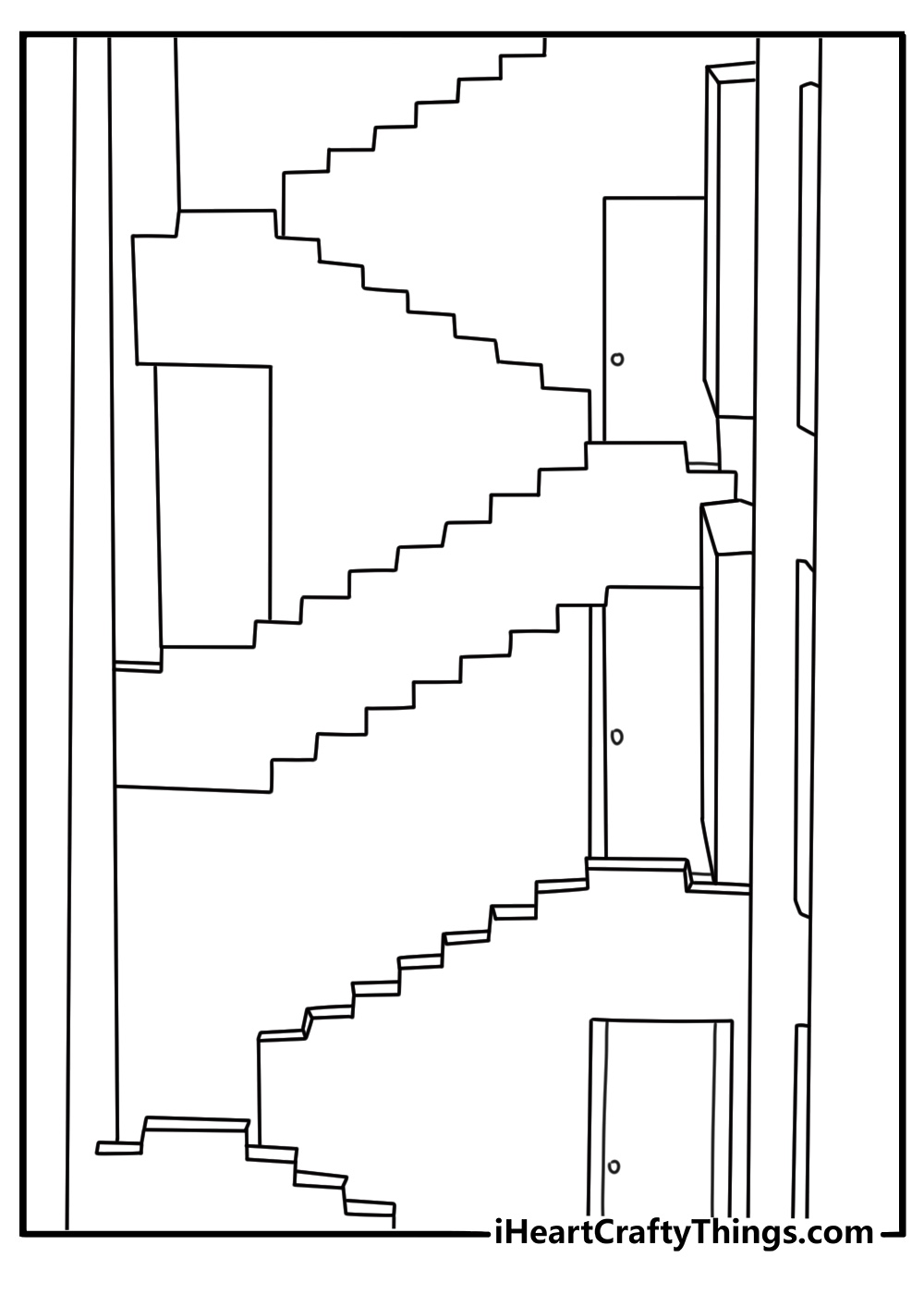 Dormitory staircase with pink walls and endless doors Squid Game coloring page