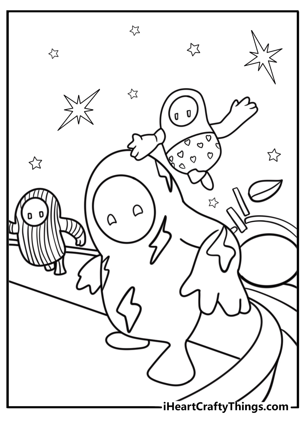 Fall Guy in squad with three teammates printable coloring sheet