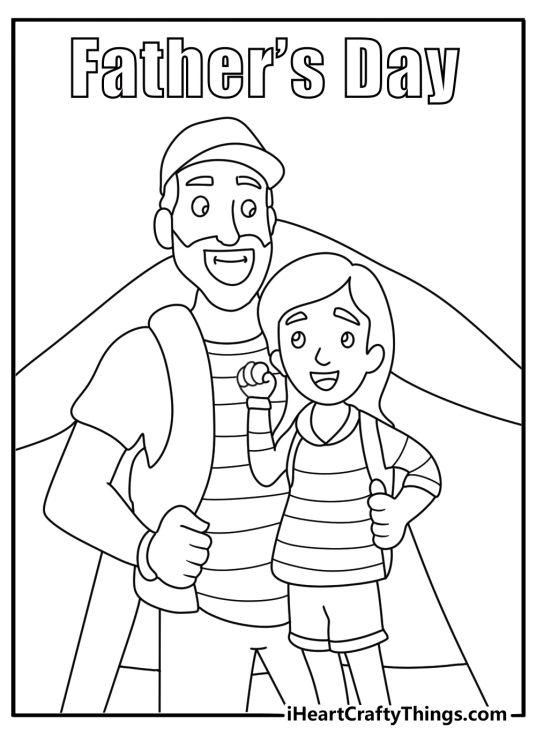 Father and daughter camping Father_s Day coloring page