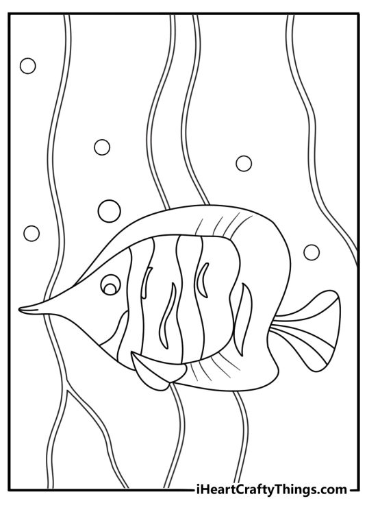 Free Angelfish coloring pages coloring page with an angelfish below lily roots
