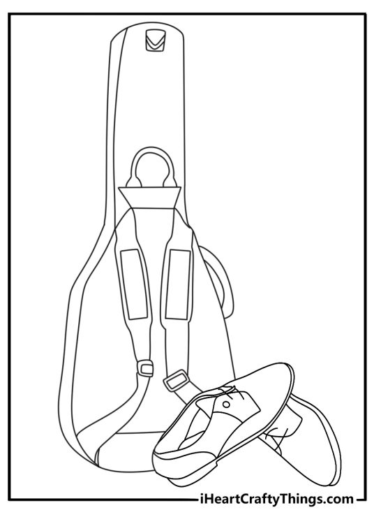 Free Elvis printable with blue suede shoes beside a guitar case
